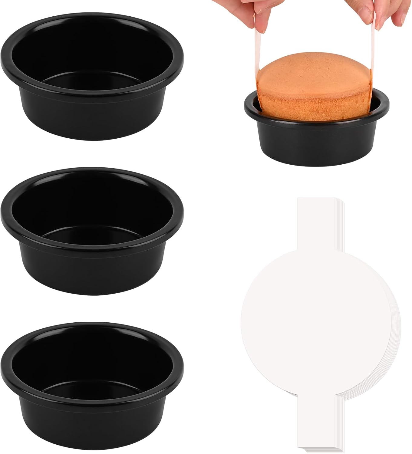 Purilite Select 3-Pack 8-Inch High Carbon Steel Cake Pans with 100 Parchment Papers