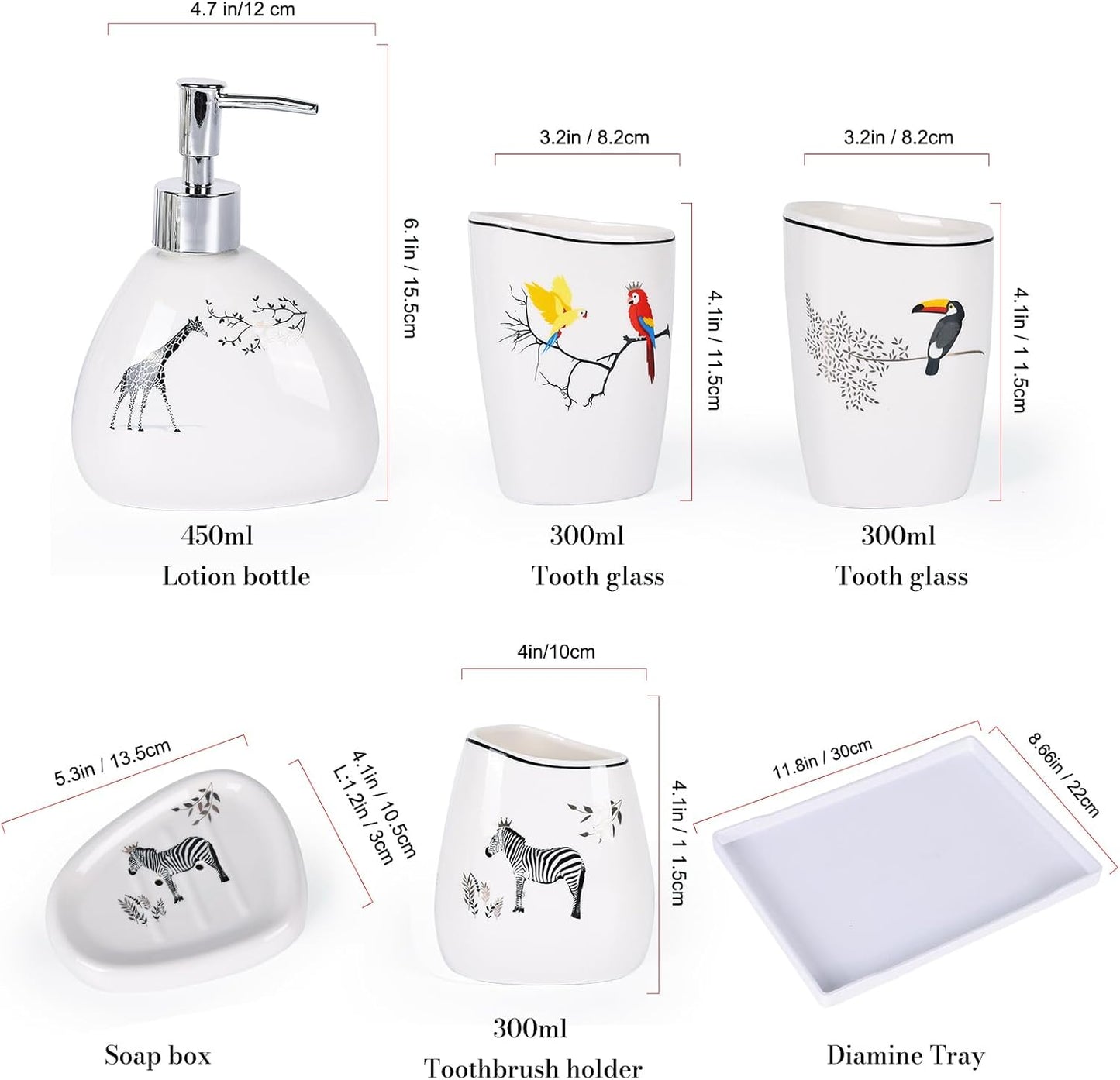 White Bathroom Accessories Set,Modern Countertop Bathroom Decor,Luxury 6 Piece Bathroom Accessory Set,Complete with Soap Dispenser,Toothbrush Holder,Tumbler,Tray