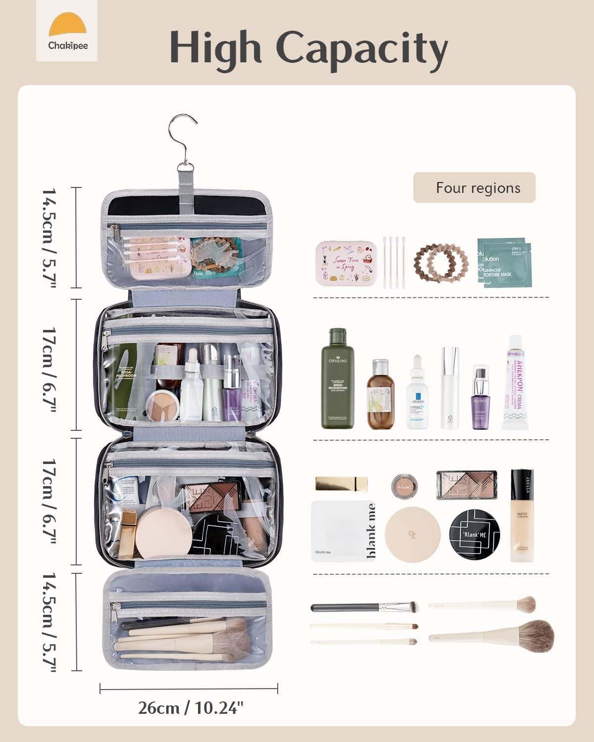Chakipee Travel Hanging Toiletry Bag for Women - Waterproof Toiletries Bag Cosmetic Organizer Lightweight Bathroom with Clear Window for Essentials, Makeup, Shampoo Pink Medium