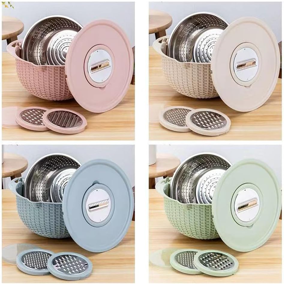 4 in 1 Colander with Bowl Set, Double Layer Fruit Cleaner, Salad Spinner, Rotatable Strainers, for Draining Cooked Pasta, Noodles,Vegetables, Fruits and Rice (Beige)
