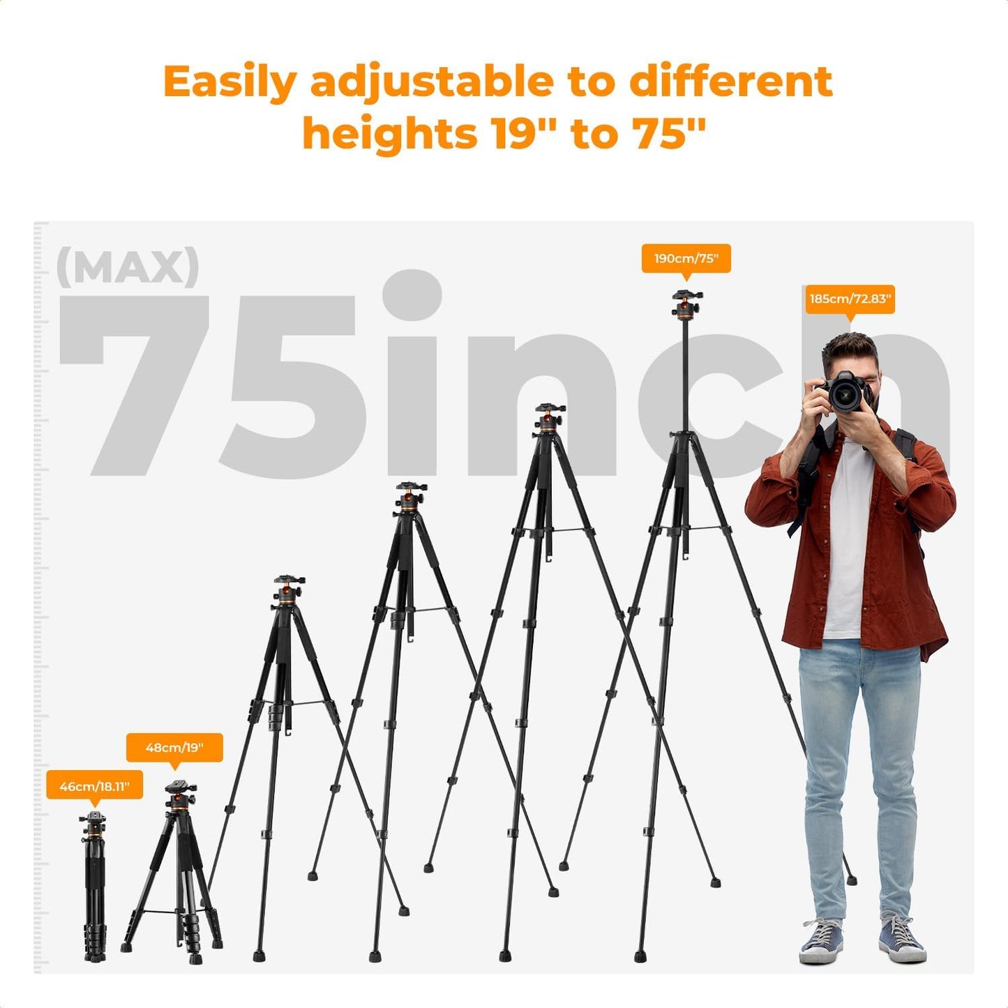 K&F Concept Tripod, 75" Camera Tripod with Remote and 2-in-1 Phone Holder,Travel Phone Tripod with 360° Rotation Metal Ball Head Load Capacity 17.6lbs,Lightweight Outdoor Tripods for DSLR Camera