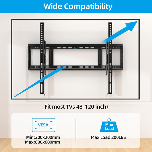 HOME VISION Tilting TV Wall Mount for Most 48-120 inch Flat Curved TVs up to 200 lbs,Heavy Duty TV Mount Max VESA 800x600mm,Wall Mount TV Bracket Fit 16"18"24" Wood Studs Space Saving for LED OLED LCD - PuriLite