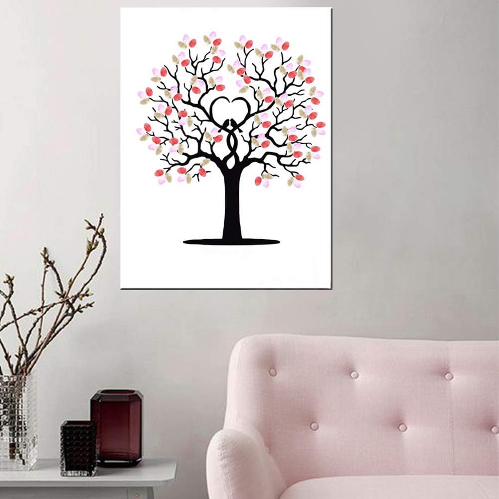 Wedding Fingerprint Tree, Canvas Signature Guestbook, Fingerprint Family Tree Kit with 6 Colors Inkpad, Fingerprint Guest Book for Wedding Birthday Party