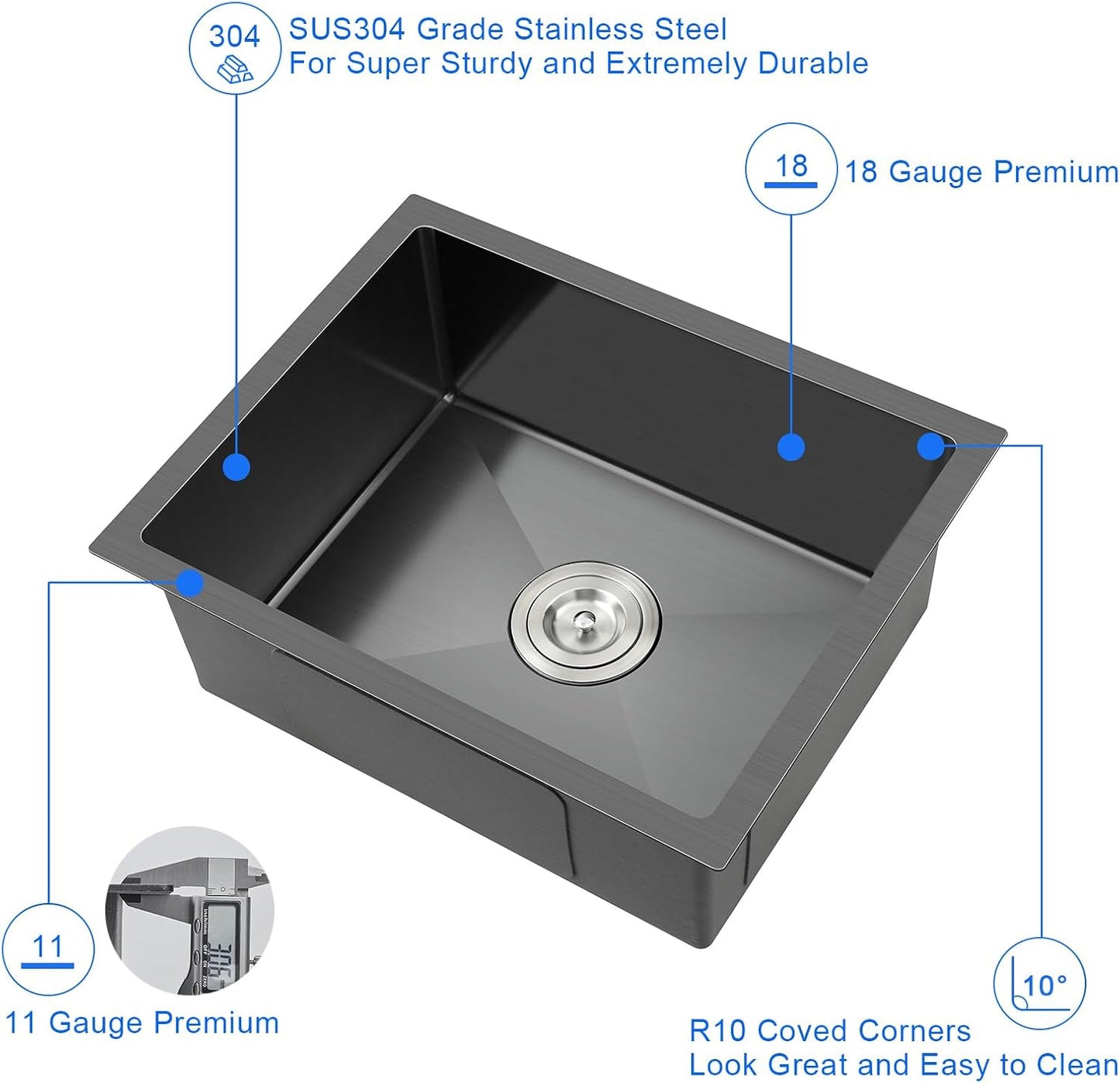 MENATT 20-inch Undermount Kitchen Sink, SUS304 Stainless Steel Handmade Single Bowl Kitchen Sink with Sink Strainer (Brushed), 20"x16"x9"