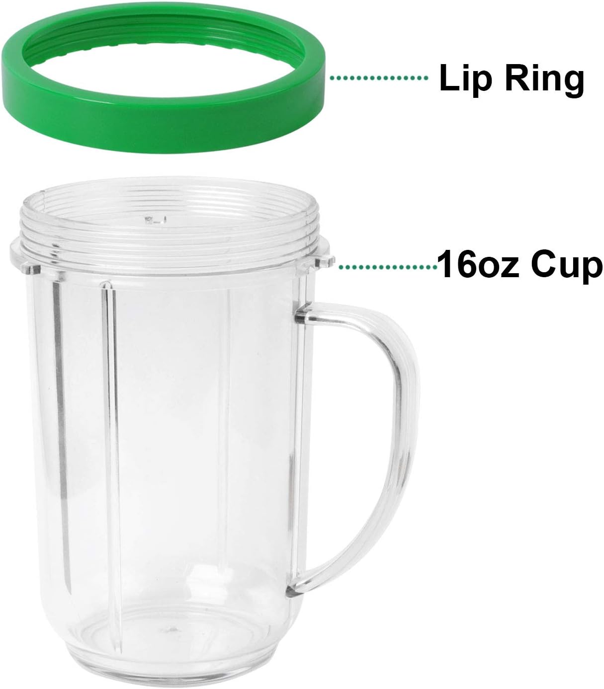 16oz Cups Compatible with Original Magic Bullet Blender Juicer 250W MB-1001 Party Cups Mugs with Colored Lip Rings,No Lids(Pack of 4)