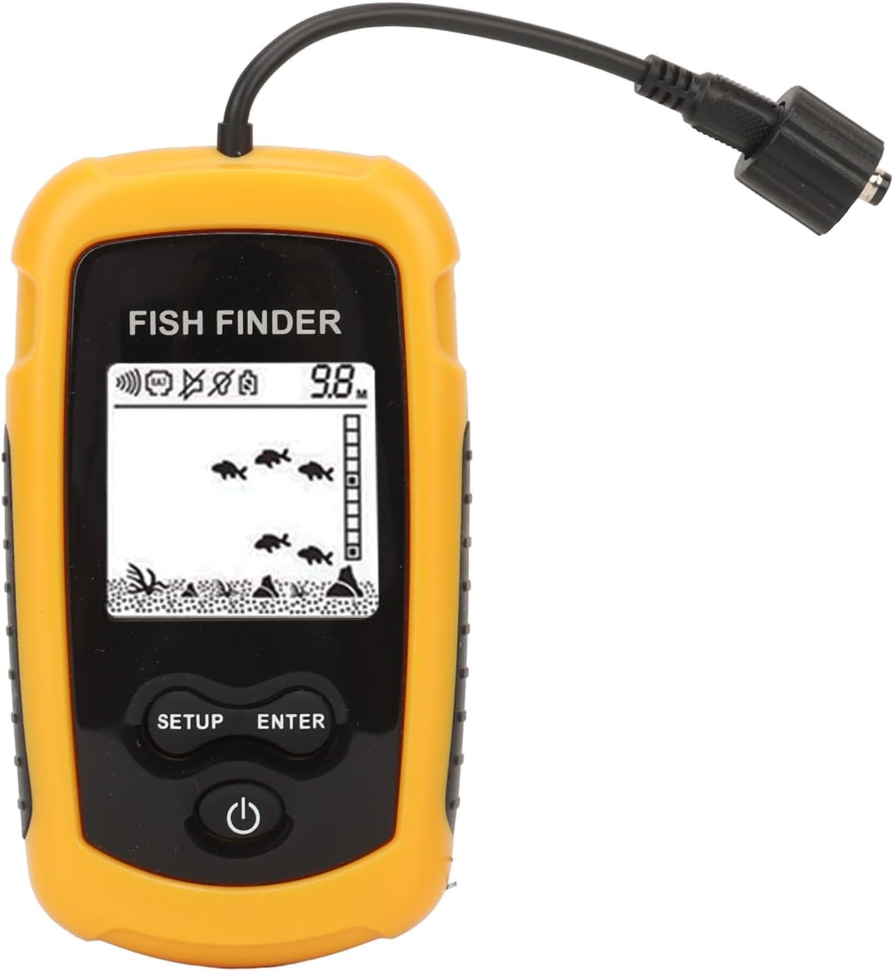 Akozon Portable Fish Depth Finder with LCD Display Handheld Fish Finder for Kayak and Boat Fishing, 200kHz Sonar Frequency, Castable