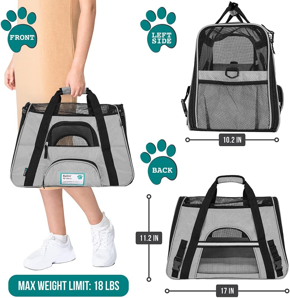 Premium Airline Approved Soft-Sided Pet Travel Carrier by PetAmi | Ventilated, Comfortable Design with Safety Features | Perfect For Plane or Car | Ideal for Small to Medium Sized Cats, Dogs, and Pets
