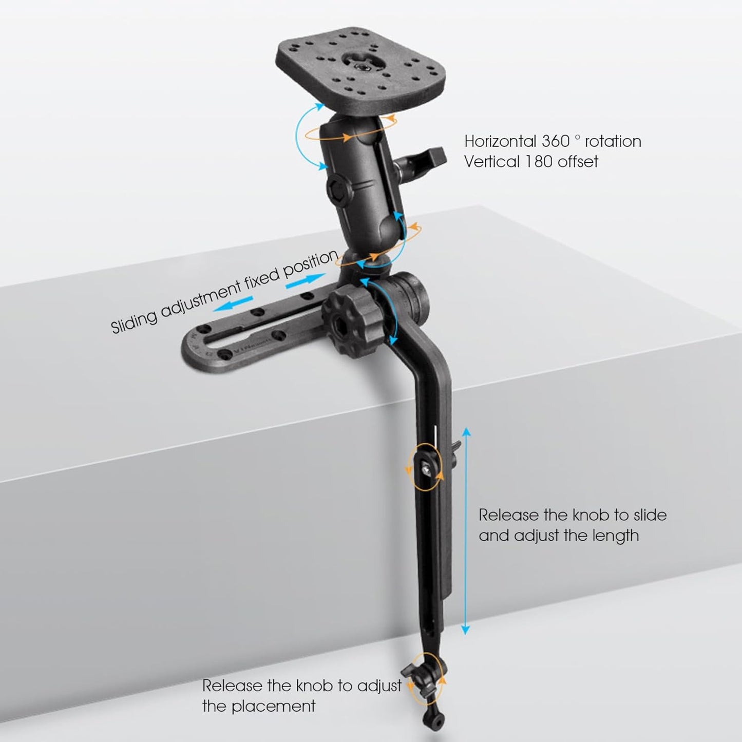 Kayak Fish Finder Mount 360° Adjustable 1.5" Ball Kayak Transducer Mount with Expandable Suspension Arm