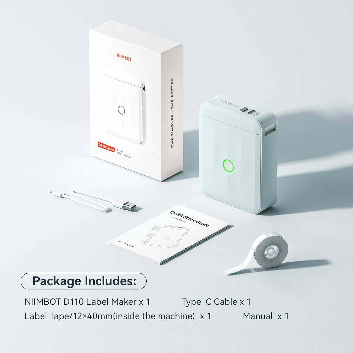 NIIMBOT D110 Mini Label Maker Machine with Tape(Pre-Cut Size 12x40mm), Portable Bluetooth Sticker Printer, Inkless Automatic Feeding One-Touch Custom Printing, Compatible with Phone Only