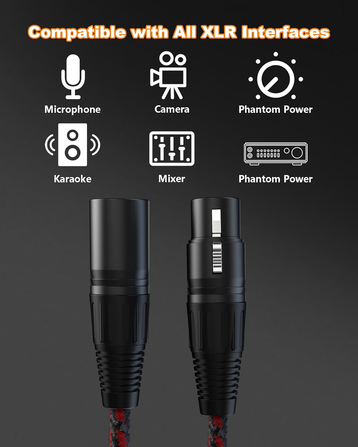 VANDESAIL XLR Cables 25ft 2 Pack, Durable Nylon Braided XLR Microphone Cable, Mic Cable, Shielded and Fully Balanced OFC Male to Female Cord for Recording Mixer Amplifie Speaker Black White
