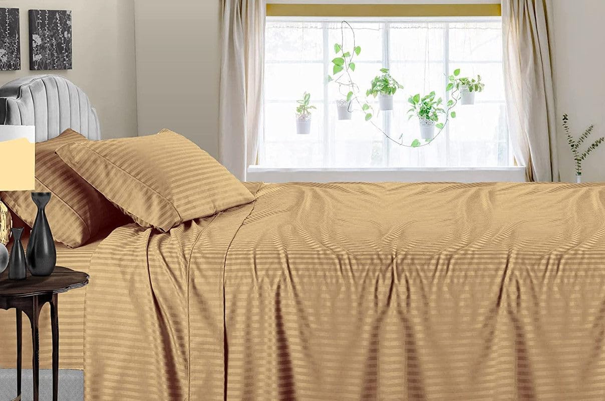 Linen Sheets 100% Egyptian Cotton- Twin-XL Sheet Set 4 Piece- 1000 Thread Count- Fits Upto 18" Deep Pocket- Long Staple Cotton Bedding, Sateen Weave-Light Blue Solid