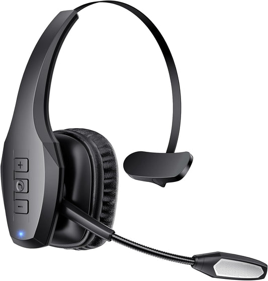 Bluetooth Headset with Microphone, Trucker Headset Bluetooth Wireless Noise Cancelling & Mute Button, 55 Hours Working Time Wireless On-Ear Headset