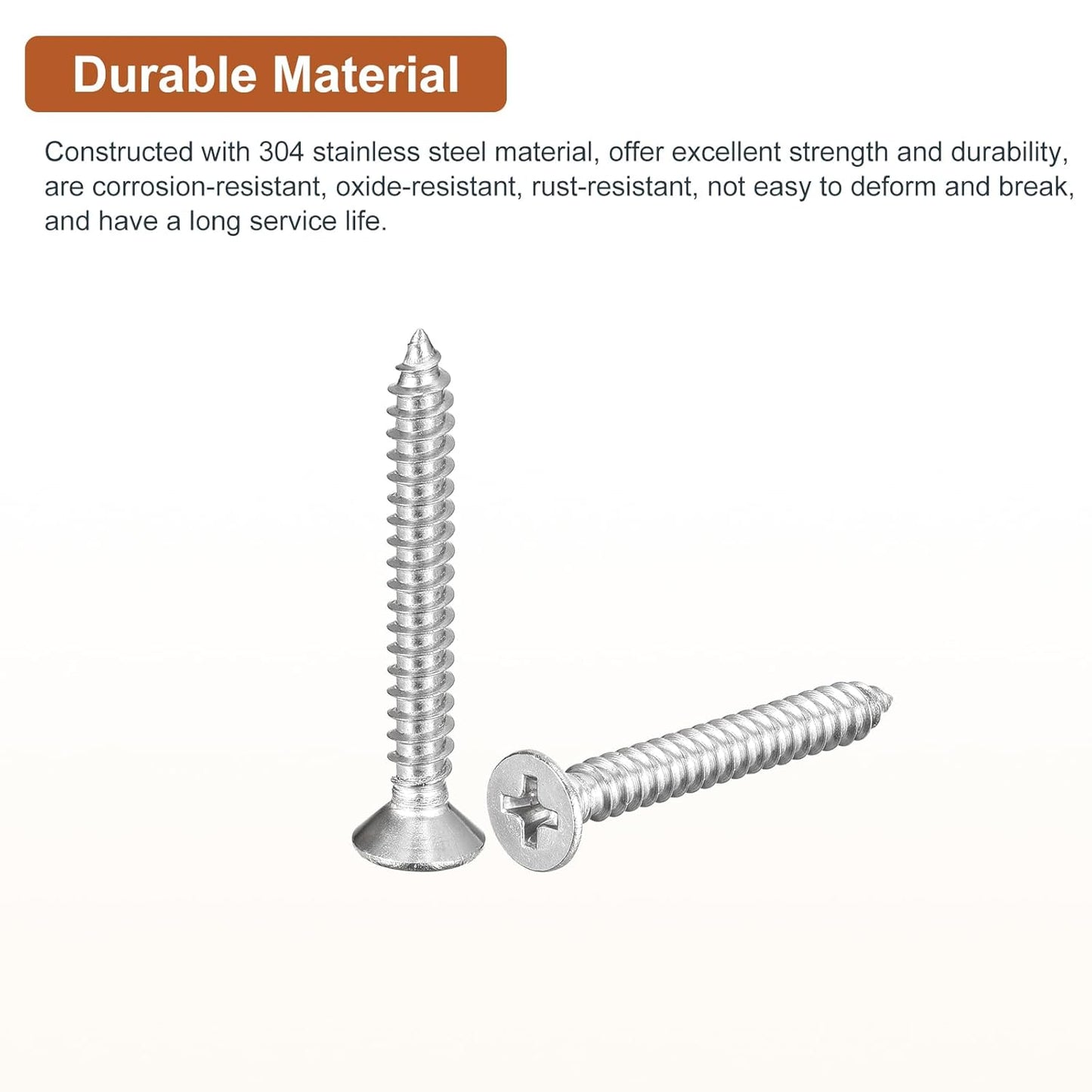 DTGN 100Pcs #8x1 Flat Head Wood Screws, 304 Stainless Steel Phillips Self Tapping Screws - Good for Woodworking, Furniture - Silver