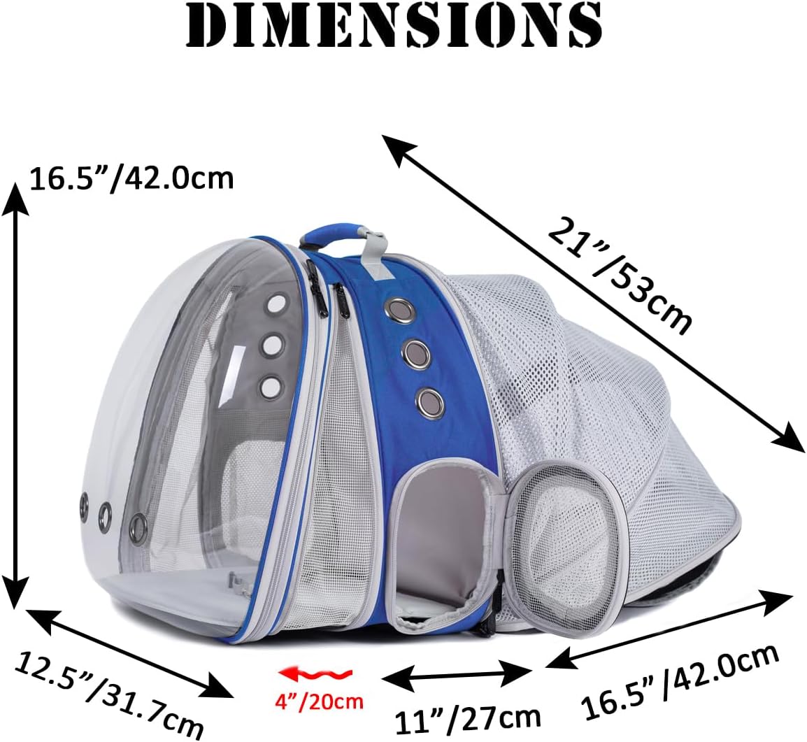 LAIRIES Dual Expandable Cat Backpack Carrier Front & Back Extension Pet Backpack Carrier, Fit up to 20 lbs, Bubble Capsule Dog Backpack Travel, Hiking & Outdoor Backpack (CL-Star Blue, Dual Extension)