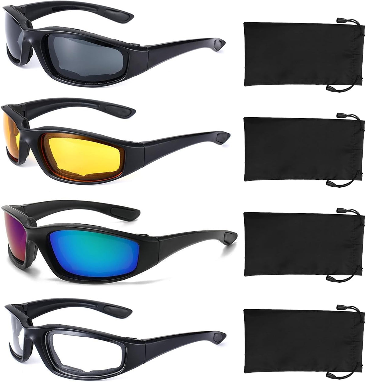 4 Pair Motorcycle Glasses Riding Glasses UV Protection Windproof And Dustproof Motorcycle Goggles Foam Cushion Eyeglasses Suitable For Outdoor Sports Motorcycle Riding - PuriLite
