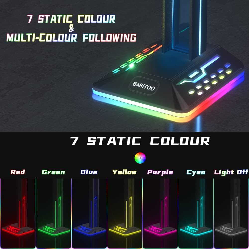 RGB Headphone Stand with USB Charging Ports | Gaming Headset Holder with Multi Light Modes for Desk Setup - PuriLite