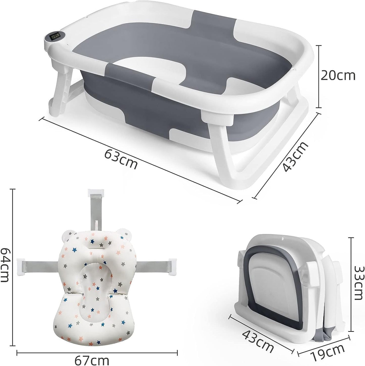 Befol Collapsible Baby Bathtub for Infants to Toddler, Portable Travel Bathtub Multifunctional Bathtub with Drain Hole, Baby Folding Bathtub for Newborn 0-36 Month (Blue+Floating Baby Bath Cushion Pink