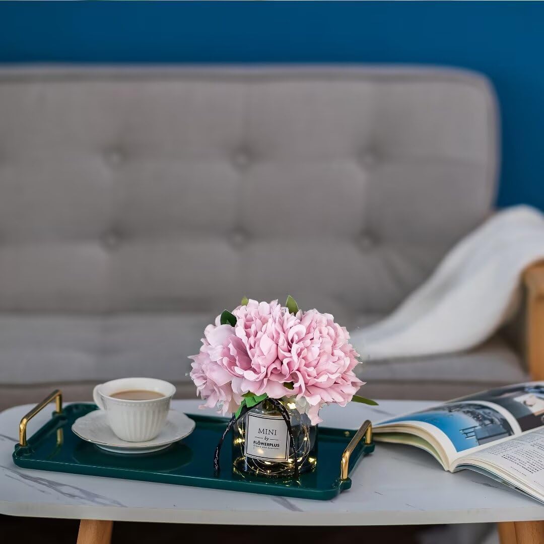 BLOSMON White Fake Flowers with Vase: Small Coffee Table Decor Bathroom Hydrangea Faux Flowers in Vase Office Desk Shelf Home Living Room Bedroom Vanity nightstand Decorations Floral Arrangement