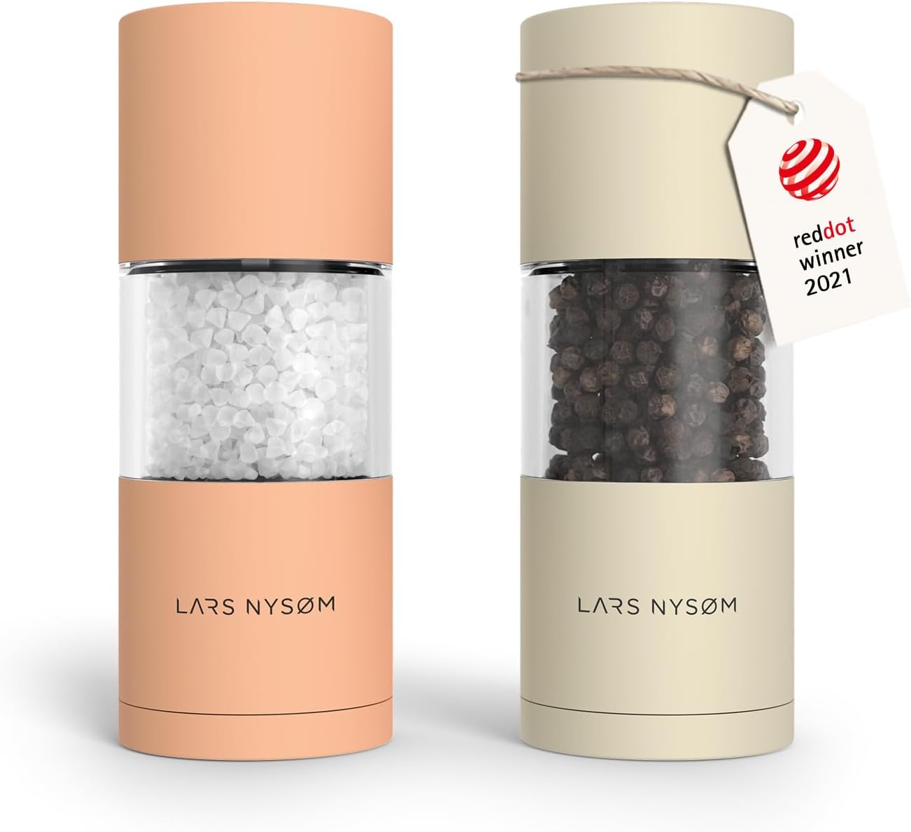 LARS NYSØM Salt and Pepper Grinder Set I Salt and Pepper Mills with Adjustable Ceramic Grinder 2 Pieces I Manual Design Spice Mill Set (Carbon Black)