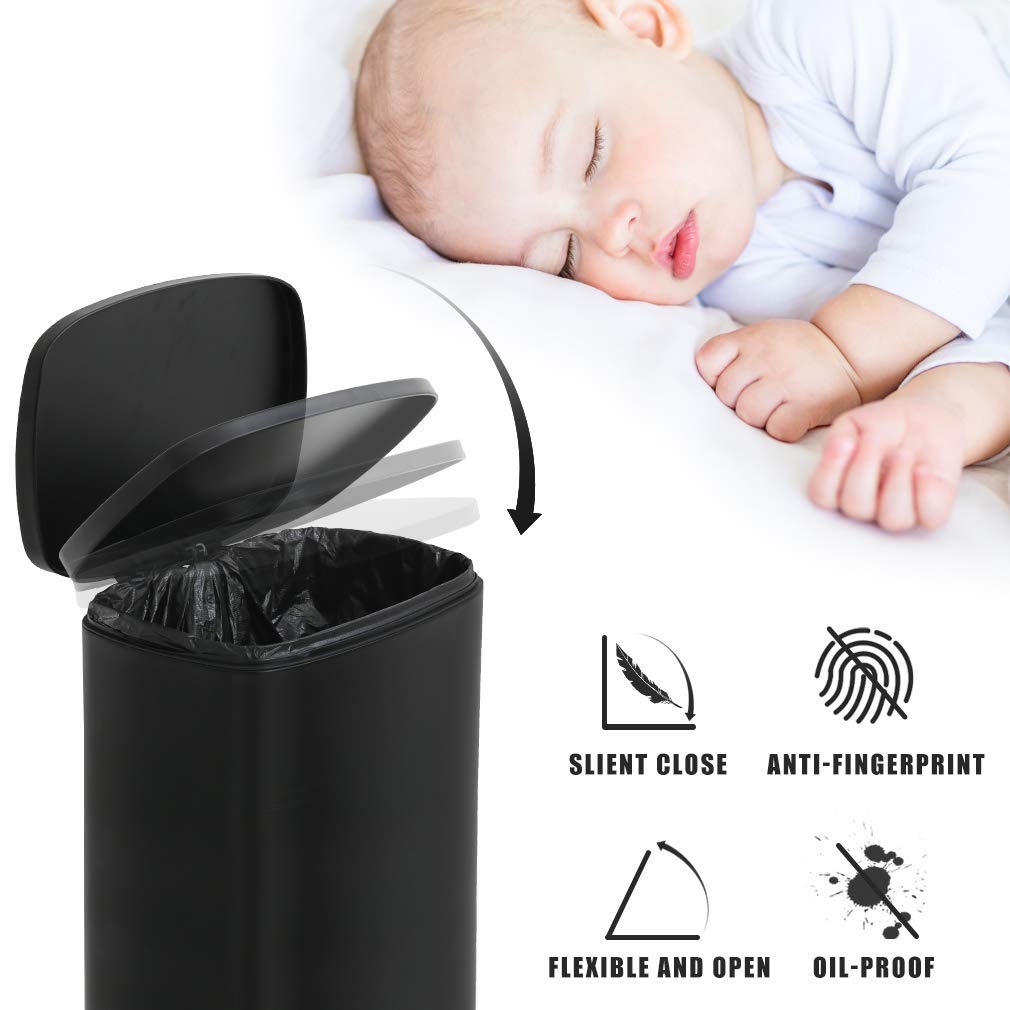 13 Gallon/50 L Garbage Can Kitchen Trash Can with Lid for Office Bedroom Bathroom Step Trash Bin Fingerprint-Proof Brushed Stainless Steel