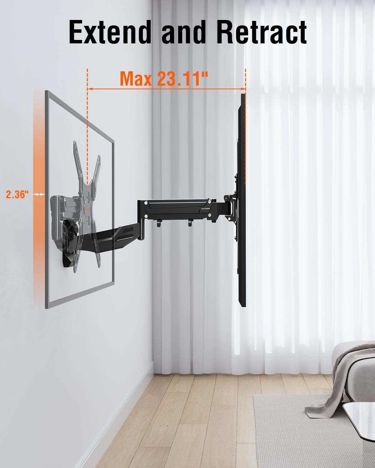 ELIVED Height Adjustable TV Wall Mount for Most 23-55 Inch tvs, Spring Arm Full Motion Swivel Tilt Articulating TV Mount Bracket, Max VESA 400x400mm, Support 11-66 lbs, YD1010