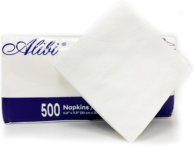 ALIBI Napkin - Soft and Absorbent 500 1-Ply White Lunch - Disposable Multi-Purpose Paper for Everyday Use, Events, and Parties - Versatile and Convenient