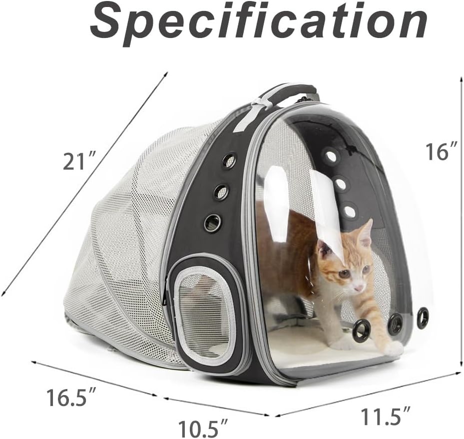 WEVONIGU Front Expandable Cat Backpack Carrier,Fit up to 16 lbs,Pet Carrier Backpack,Space Capsule Astronaut Bubble Window Bag,Cats and Puppies,Airline-Approved,Designed for Travel,Hiking,Walking