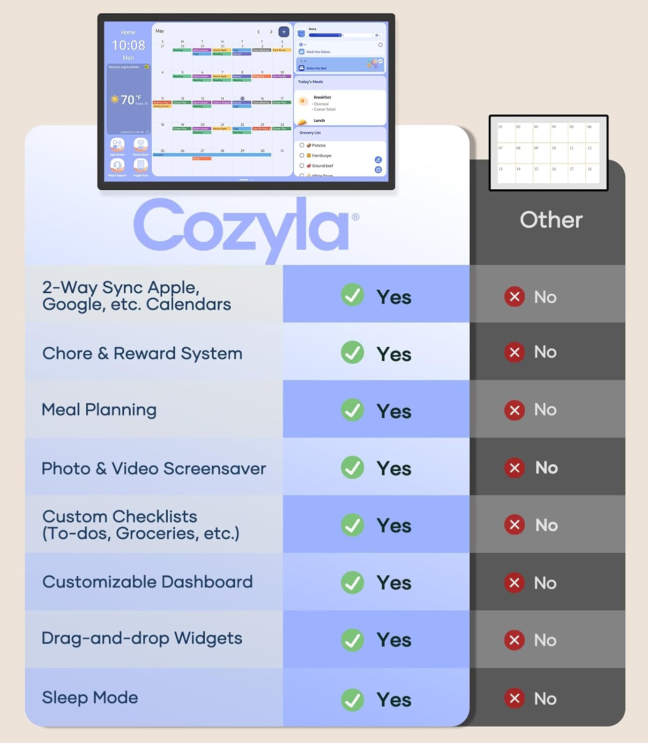 Purilite Select 32-Inch Digital Wall Calendar