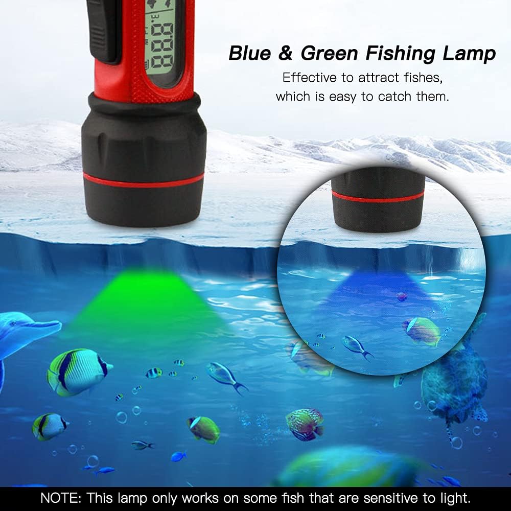 Portable Fish Finder,HUIOP Sonar Ice Fishing Fishfinder with LED Underwater Light Handheld Fishfinder with 0.8-90m Detection Depth
