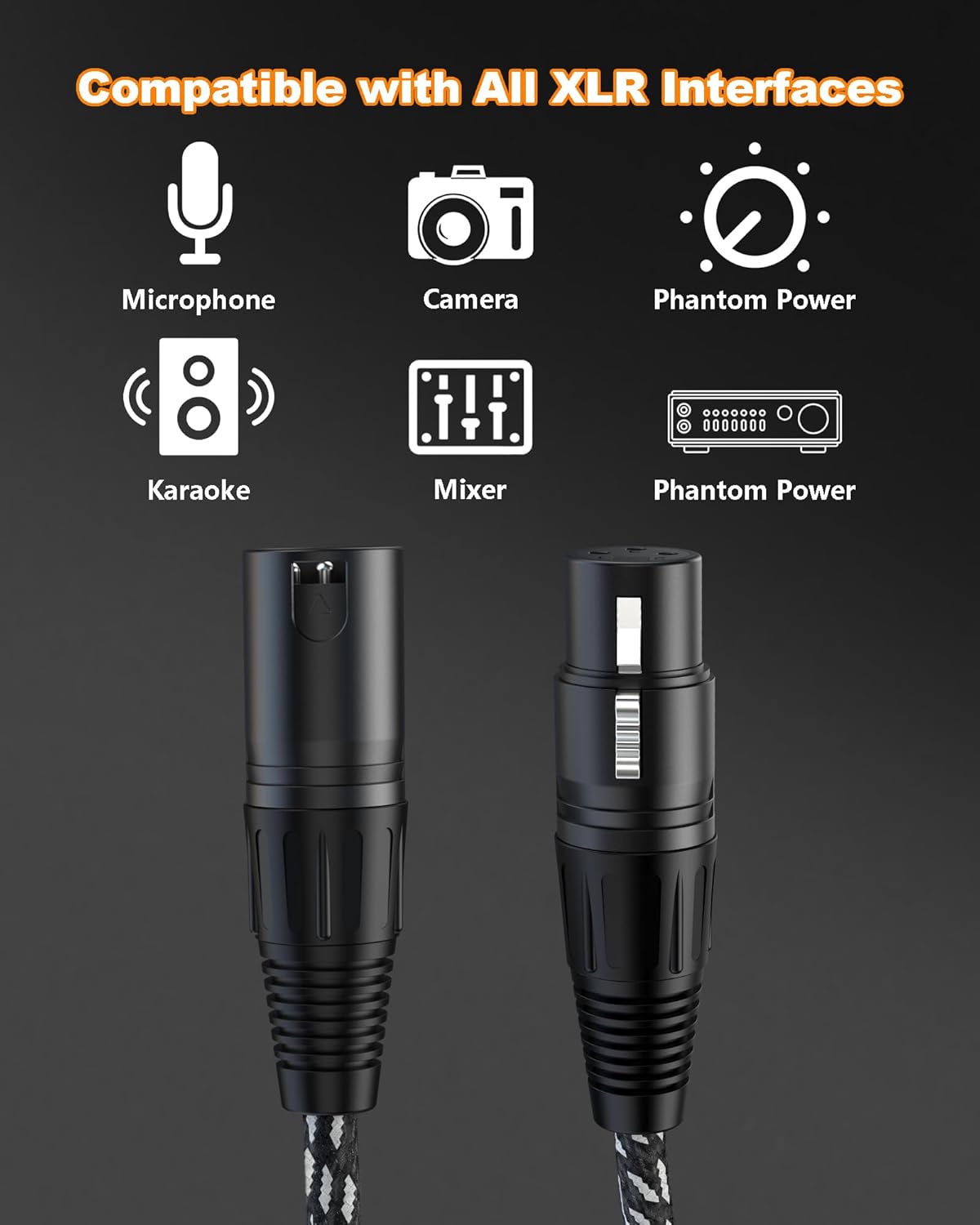 VANDESAIL XLR Cables 25ft 2 Pack, Durable Nylon Braided XLR Microphone Cable, Mic Cable, Shielded and Fully Balanced OFC Male to Female Cord for Recording Mixer Amplifie Speaker Black White