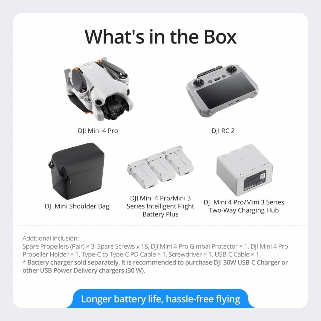 DJI Mini 4 Pro (DJI RC 2), Drones with Camera for Adults 4K, Under 0.549 lbs/249 g, 34 Mins Flight Time, 20km Max Video Transmission Distance, Omnidirectional Vision Sensing, Mini Drone for Beginners