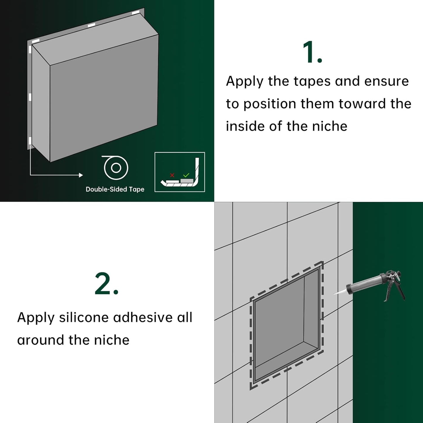 BLYLUND Shower Niche 12" x 24" NO Tile Needed,Matte Black Double Shelf Organizer, Square Corners Wall-Inserted Niche Recessed Shower Shelf Modern Soap Niche for Bathroom