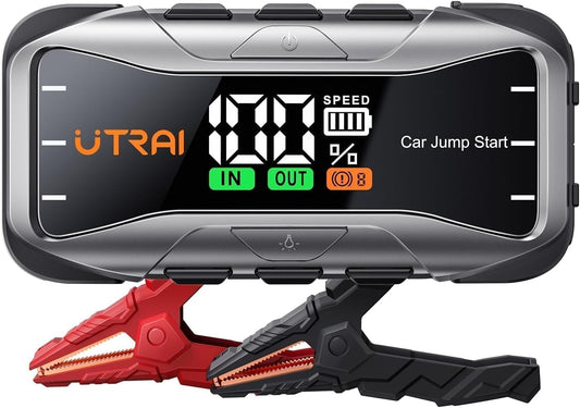 UTRAI Car Battery Booster Jump Starter, 6000A Battery Booster Pack (up to All 12V Gas or 12L Diesel), 65W Fast Charge, DC160W, 12V Car Jump Starter with LED Light, Jumper Cables, Storage Case