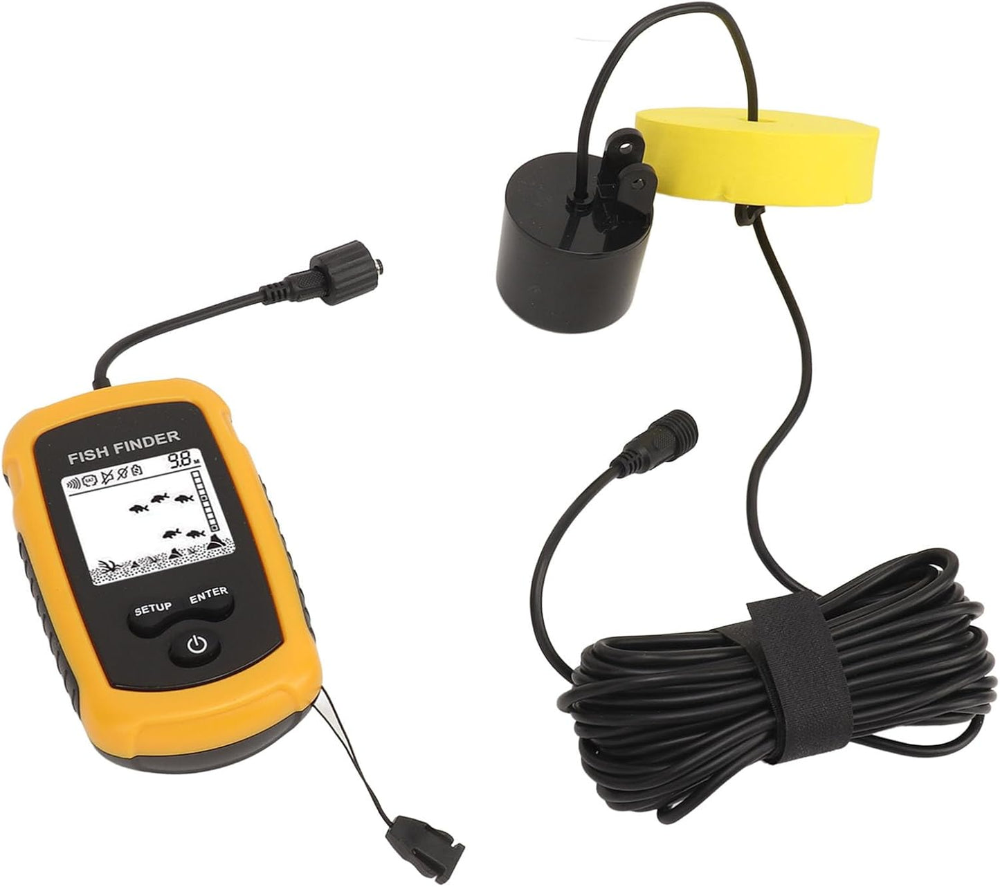 Akozon Portable Fish Depth Finder with LCD Display Handheld Fish Finder for Kayak and Boat Fishing, 200kHz Sonar Frequency, Castable