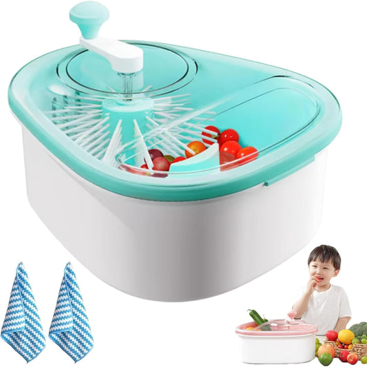 Fruit Cleaner Spinner, Fruit Cleaner Spinner with Brush, Fruit Washer Spinner Bowl, Portable Fruit Cleaner Bowl, Fruit and Vegetable Washing Machine with Lid for Kitchen (Blue)