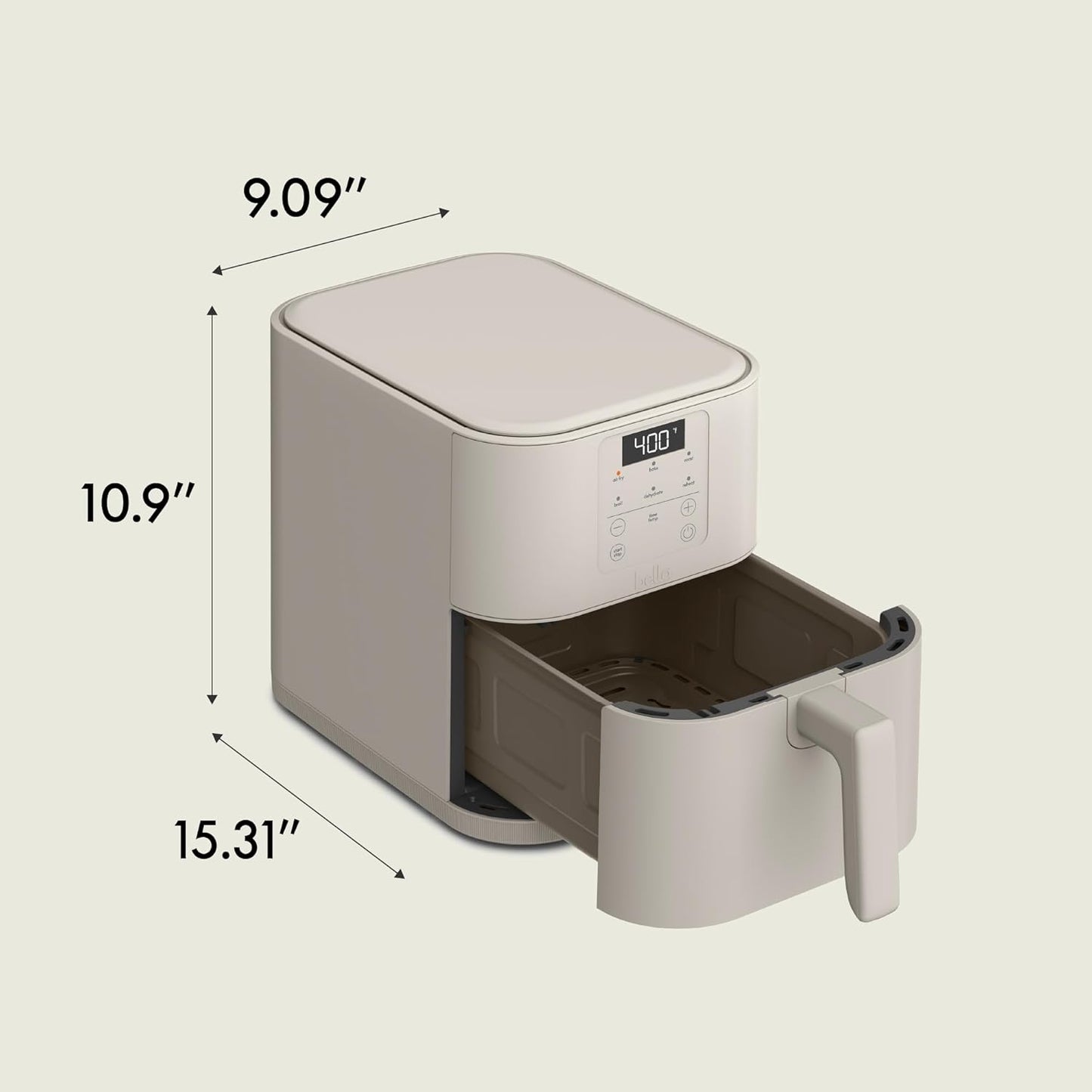 bella 4Qt Slim Air Fryer, Fits-anywhere Kitchenware, EverGood Ceramic Nonstick Coating, Adjustable Temperature, 6 Preset Cooking Options, 60 Min Auto Shutoff w Audible Tone, 3.3lb Capacity, Surf