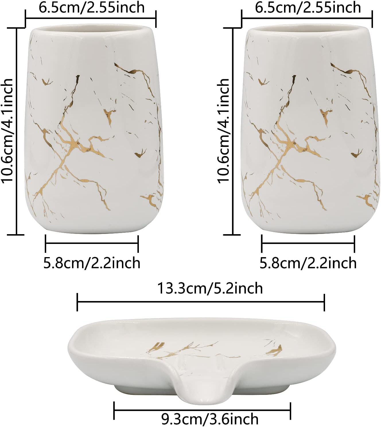 Qulable White Bathroom Accessories Set Complete, 4 Pcs Ceramic Bathroom Decorations Accessories Sets Includes Lotion Dispenser, 2 Tumblers and Soap Dish for Bath Decor, Countertop Vanity Organize