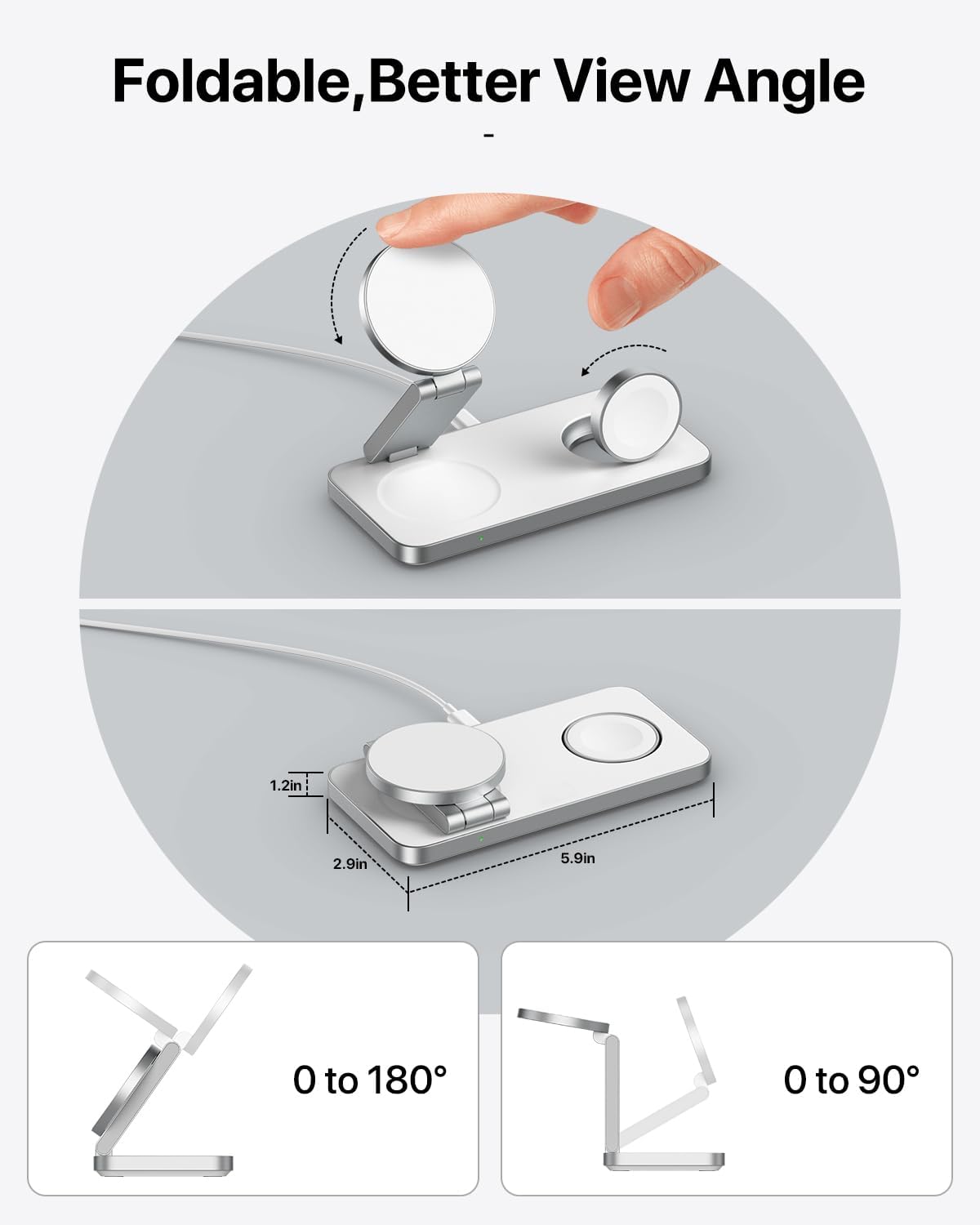 EXW Foldable 3 in 1 Wireless Charging Station for Apple Compatible with Magsafe Charger Stand, Travel Wireless Charger for iPhone 16 15 14 13 12 Series, Airpods, Apple Watch (18W Adapter Included)