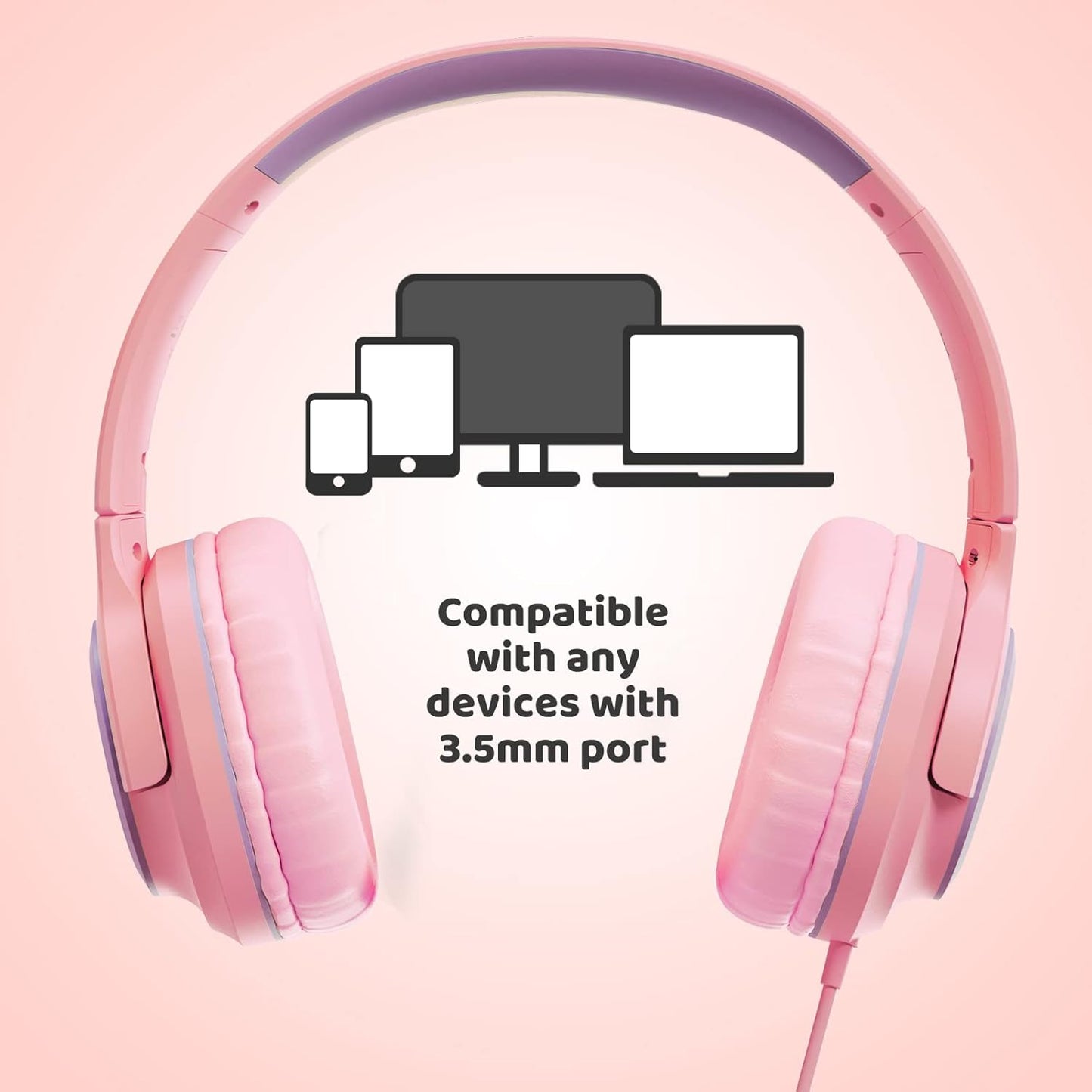 INFURTURE Kids Headphones for School Travel, 94dB Safe Volume Limited, HD Mic Stereo Sound Over-Ear Girls Boys Headphones for Kid, Foldable 3.5mm and USB-C Wired Headphones for iPad Computer