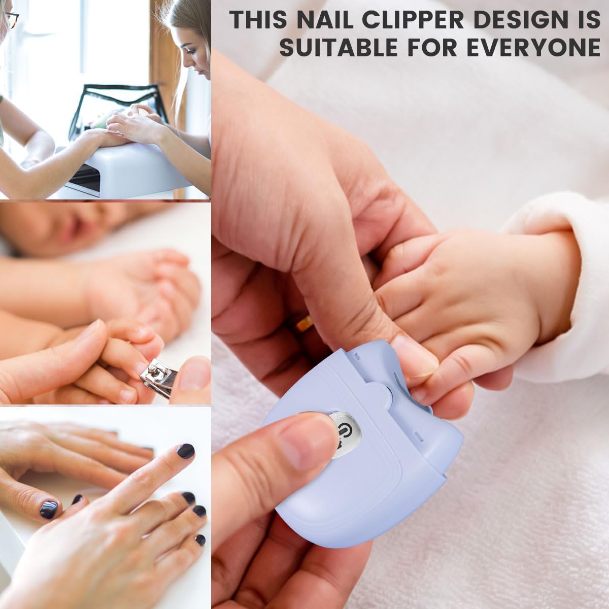 Electric Automatic Nail Clipper Automatic Fingernail Cutter with Nail Scraps Storage 300mAh USB Rechargeable Safety Fingernail Trimmer with LED Light Electric Fingernail Cutter Nail Scissors for Baby Kids Adult (White)