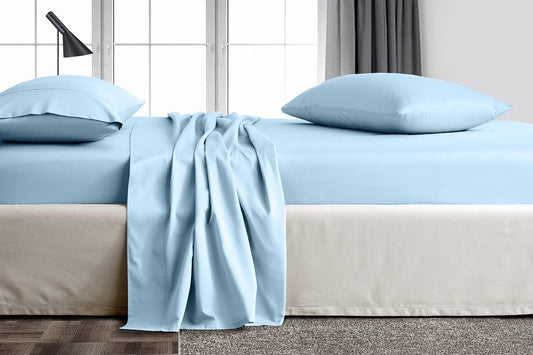 Linen Sheets 100% Egyptian Cotton- Twin-XL Sheet Set 4 Piece- 1000 Thread Count- Fits Upto 18" Deep Pocket- Long Staple Cotton Bedding, Sateen Weave-Light Blue Solid
