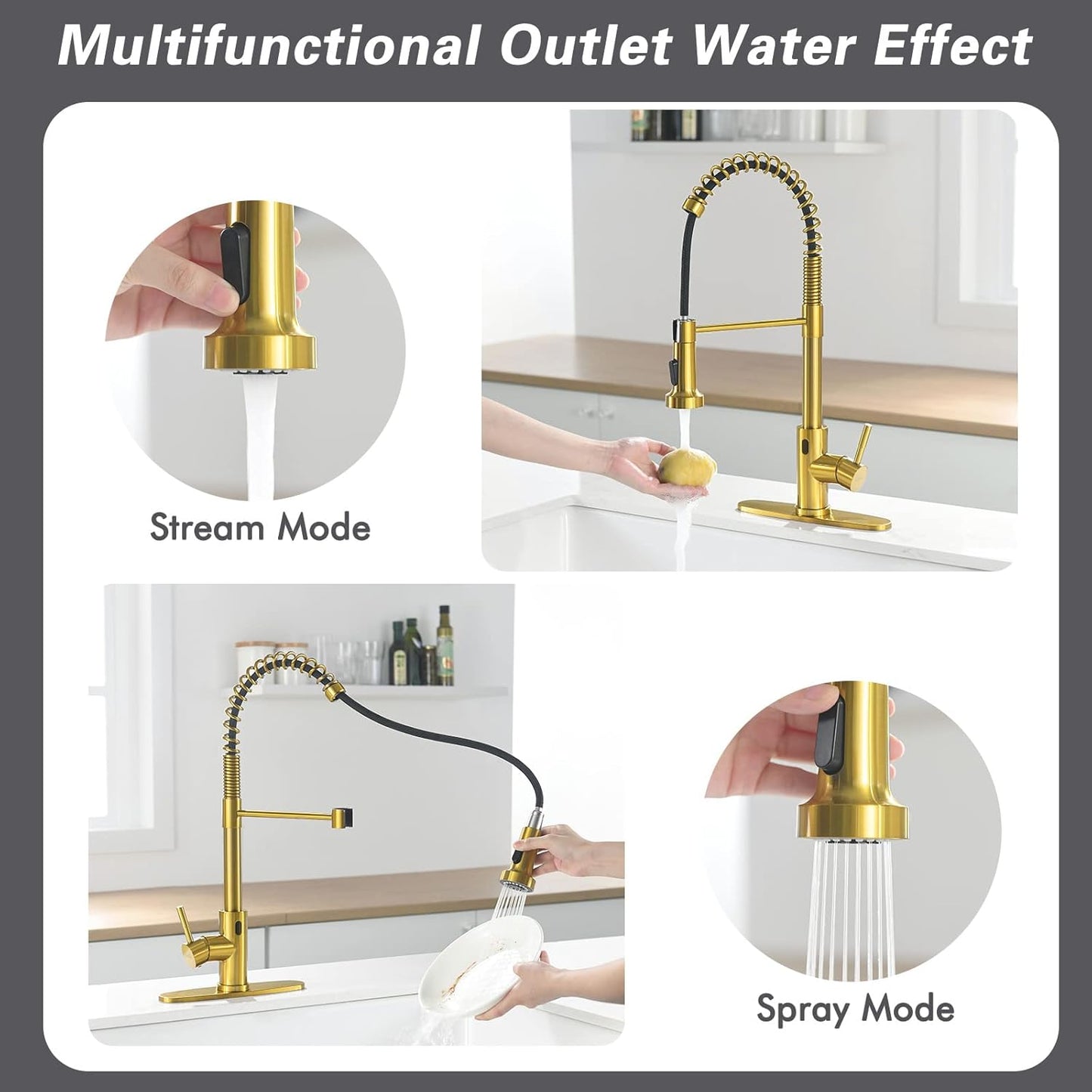 GIMILI Matte Black Kitchen Faucet with LED Light,Single Hole Spring Kitchen Sink Faucet with Pull Down Sprayer