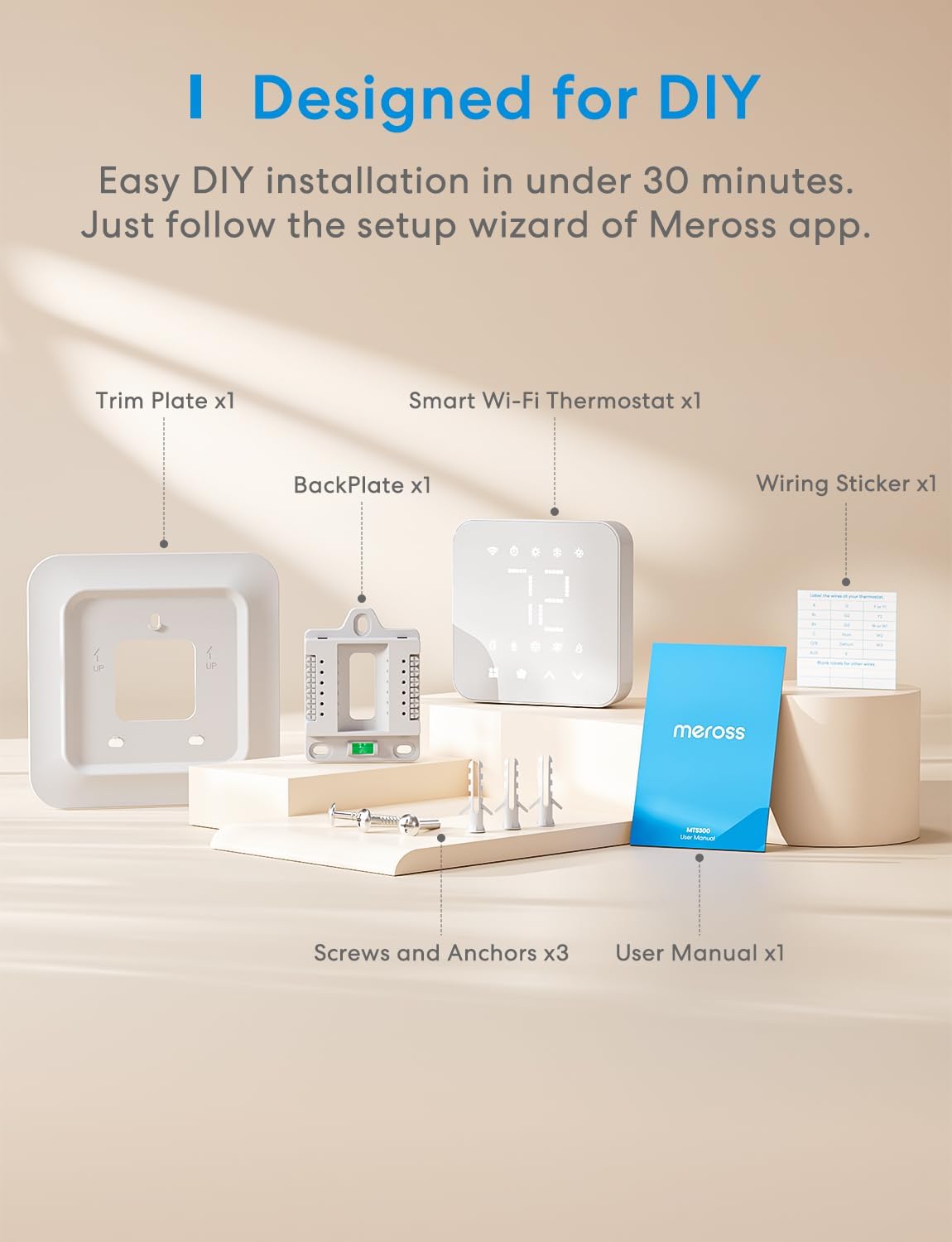 meross Smart Thermostat for Home, WiFi Thermostat Works with Matter, Alexa, Apple Home, Google Assistant, App Voice Control, 7x24h Scheduling, Energy Saving, C-Wire Required