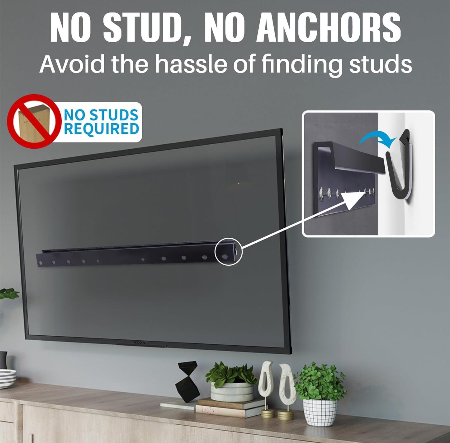 Studless Drywall TV Mount for 12-55 inch TVs, No Stud TV Wall Bracket Max VESA 400x400mm up to 100 lbs Universal Fits Most LED LCD Plasma Flat/Curved Screen TVs & Monitors
