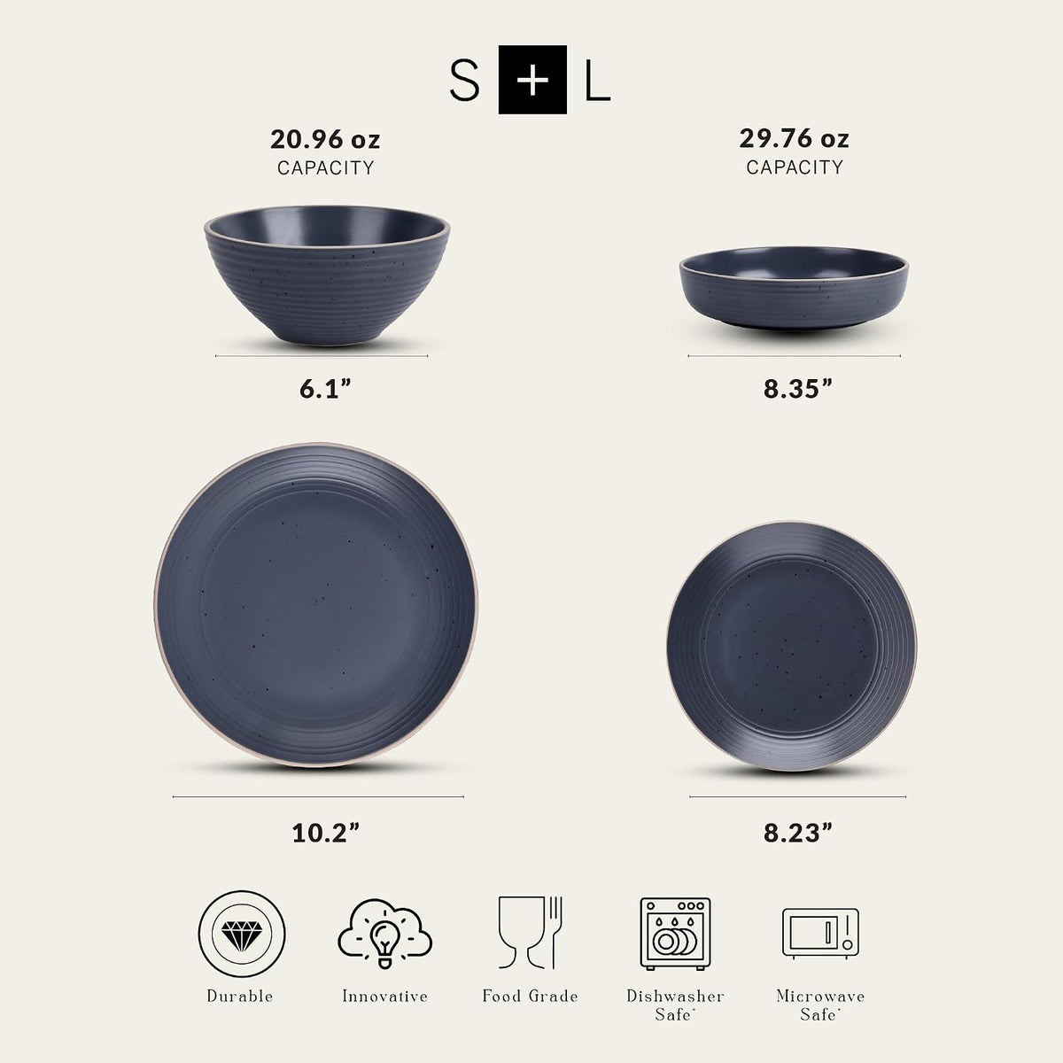 Stone lain Lauren Stoneware Dinnerware Crockery Set, 16-Piece Service for 4, Charcoal