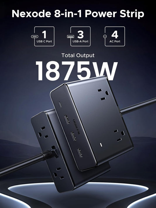 UGREEN Power Strip 20W, Max 8 in 1 USB C Charging Station GaN with 4 AC, 3 USB A, 1 USB C and 5ft Extension Cord, Power Bar Fast Charging Desktop Charger for Home, Office, Travel Essentials - PuriLite