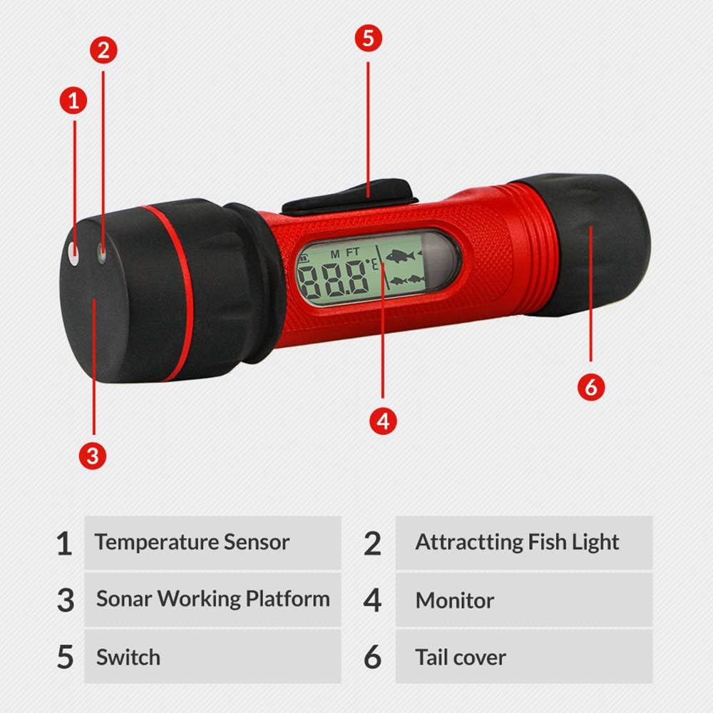 RICANK Depth Finder with Temperature Portable Ice Fish Finder Contour Readout Fish Depth Finder Handheld Fishfinder Depth Readout LCD Display Fish Detector Device Lake Sea Boat Kayak River Fishing