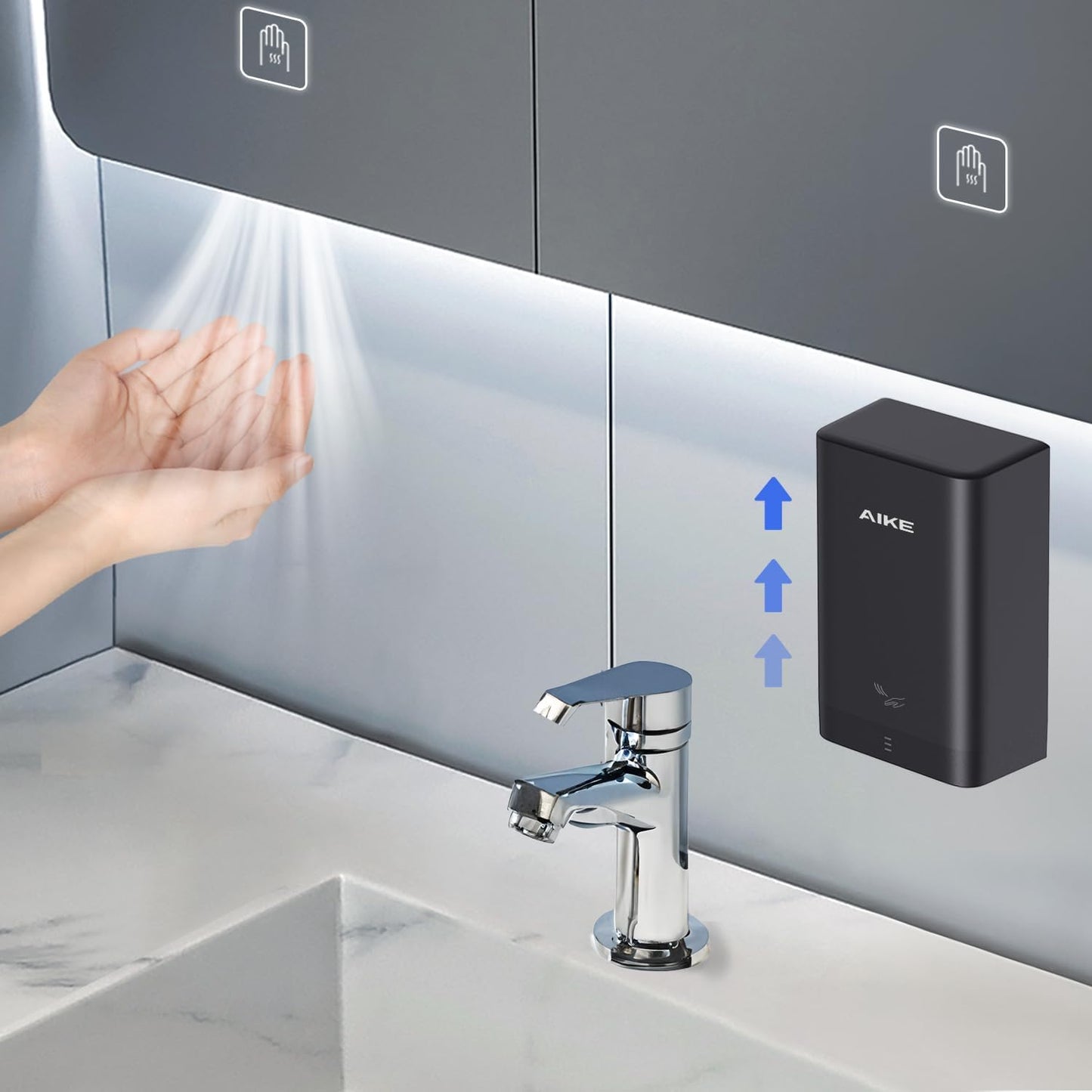 AIKE Surface Mounted ADA Compliant Hand Dryer with HEPA Filter,Black Model AK2822