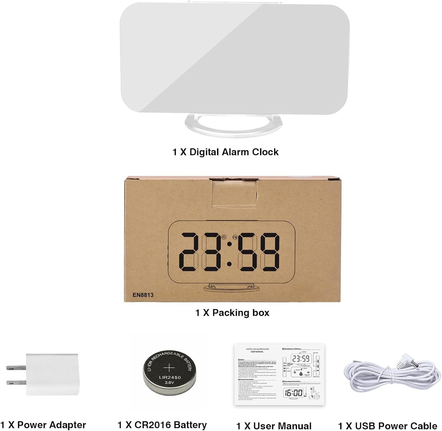 SZELAM Digital Alarm Clock,LED and Mirror Desk Clock Large Display,with Dual USB Charger Ports,3 Levels Brightness,12/24H,Modern Electronic Clock for Bedroom Home Living Room Office - Gold