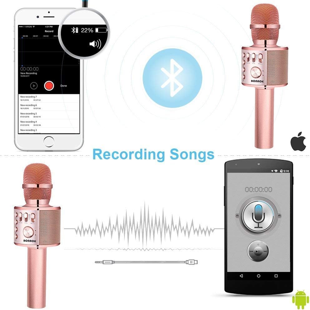BONAOK Wireless Bluetooth Karaoke Microphone,3-in-1 Portable Instrument Wireless Microphone Mic Speaker Machine Home Party Birthday for All Smartphones(Black)